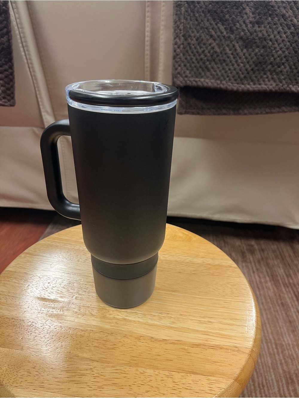 Matte Black Insulated Travel Mug with Handle and Clear Lid